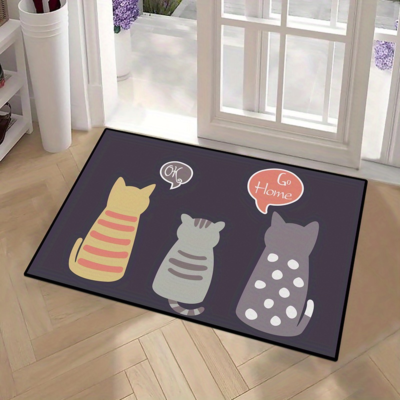 Door Mat Black Cat Welcome Indoor Entrance Rugs Cute Front Doormat Bedroom  Soft