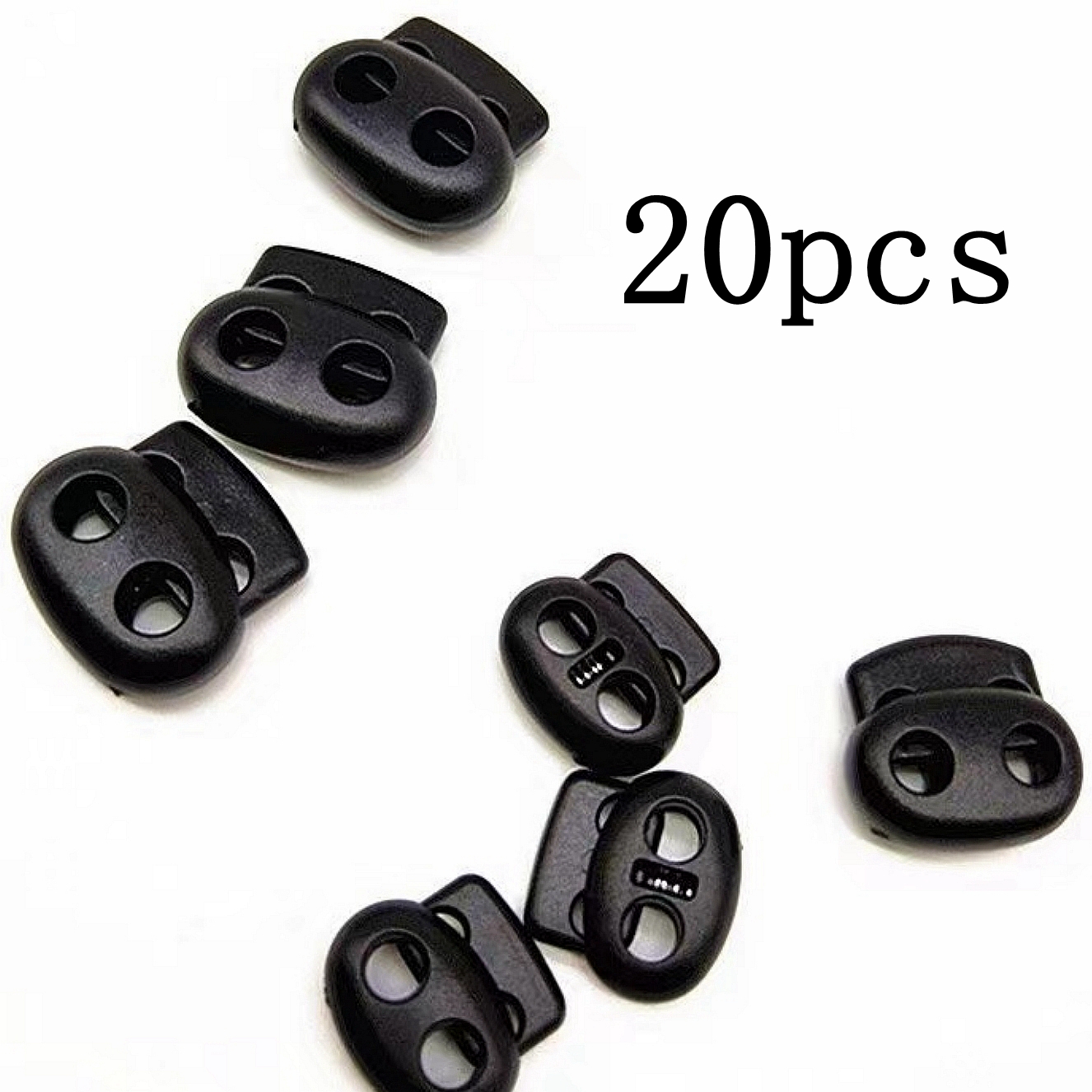 50 Plastic Cord Locks Double Hole Spring Ends Toggle Stoppers Shoelace  Backpacks