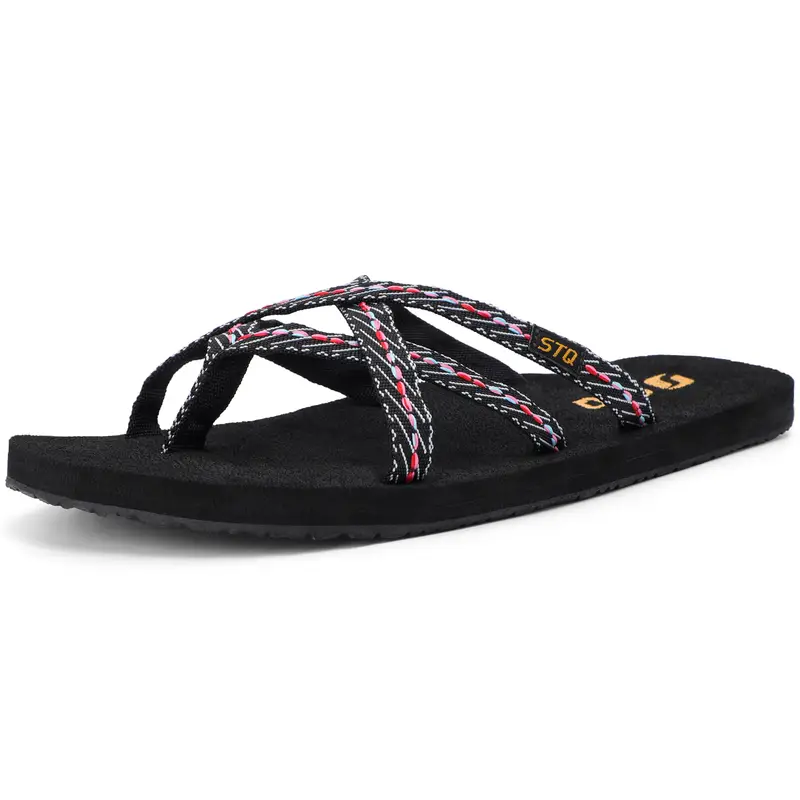 womens lightweight anti skid beach slides open toe cross strap flat slippers with eva sole fabric upper eva insole for casual slide sandals eva sole upper slippers summer sandals Product details 6