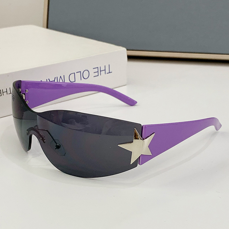 One-piece Rimless Pentagram Sunglasses Y2k Gradient Wrap Around Glasses  Punk Driving Eyewear - Temu