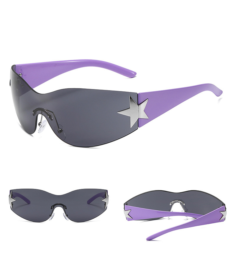 One-piece Rimless Pentagram Sunglasses Y2k Gradient Wrap Around Glasses ...