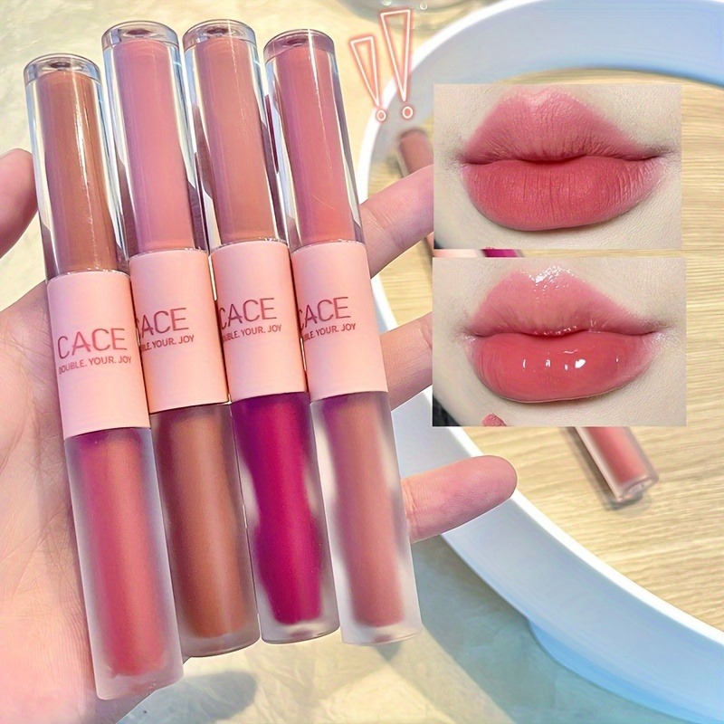 

Lustrous And Matte Lip Glaze, Double Ended Double Finish Low Saturate Translucent Lip Tint, Lightweight Dewy Texture Lip Gloss ( 6 Colors Available ) Valentine's Day Gifts