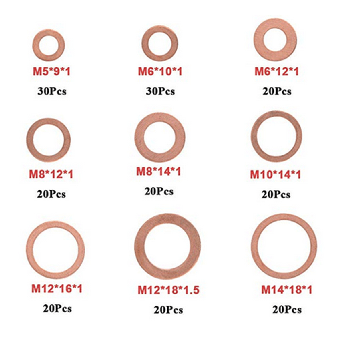  HIFROM Arandelas de cobre 30 piezas de anillo plano tapón de  sumidero sello de aceite junta de sellado arandelas tamaño M14 x 20 x 1.5 :  Industrial y Científico