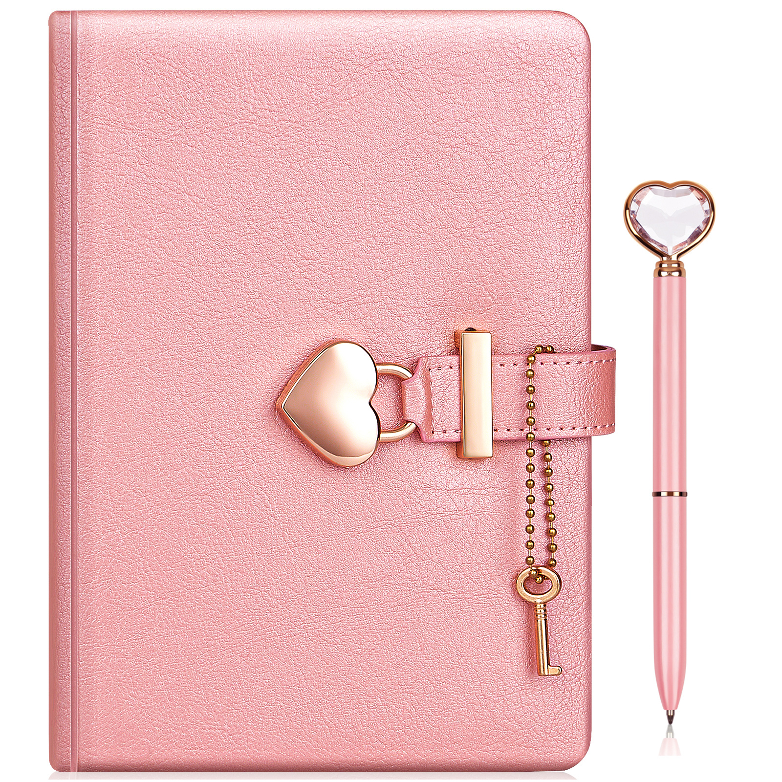 TEMU Lovely Heart Lock Journal & Pink Heart Drill Ballpoint Pen Set - Perfect Gift For Any Occasion!