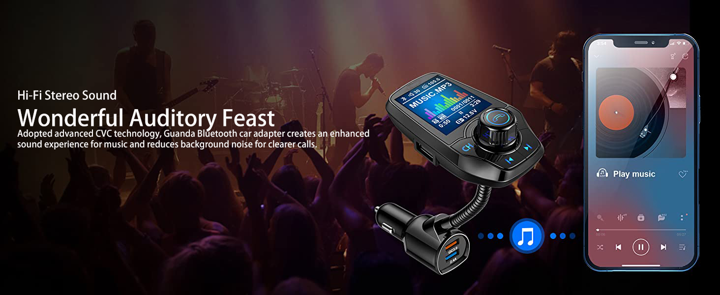 Trasmettitore FM BT Kit adattatore radio wireless per auto W Display a colori da 4,57 cm Chiamata in vivavoce Ingresso/uscita AUX Scheda SD/TF Caricatore USB QC3.0_voghion.com