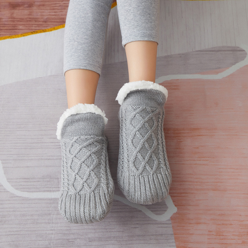 Men's Stylish Warm Thermal Slippers Socks, Winter Indoor Thick Knit Faux Fur Lined Soft Casual Socks Valentine's Day Gifts