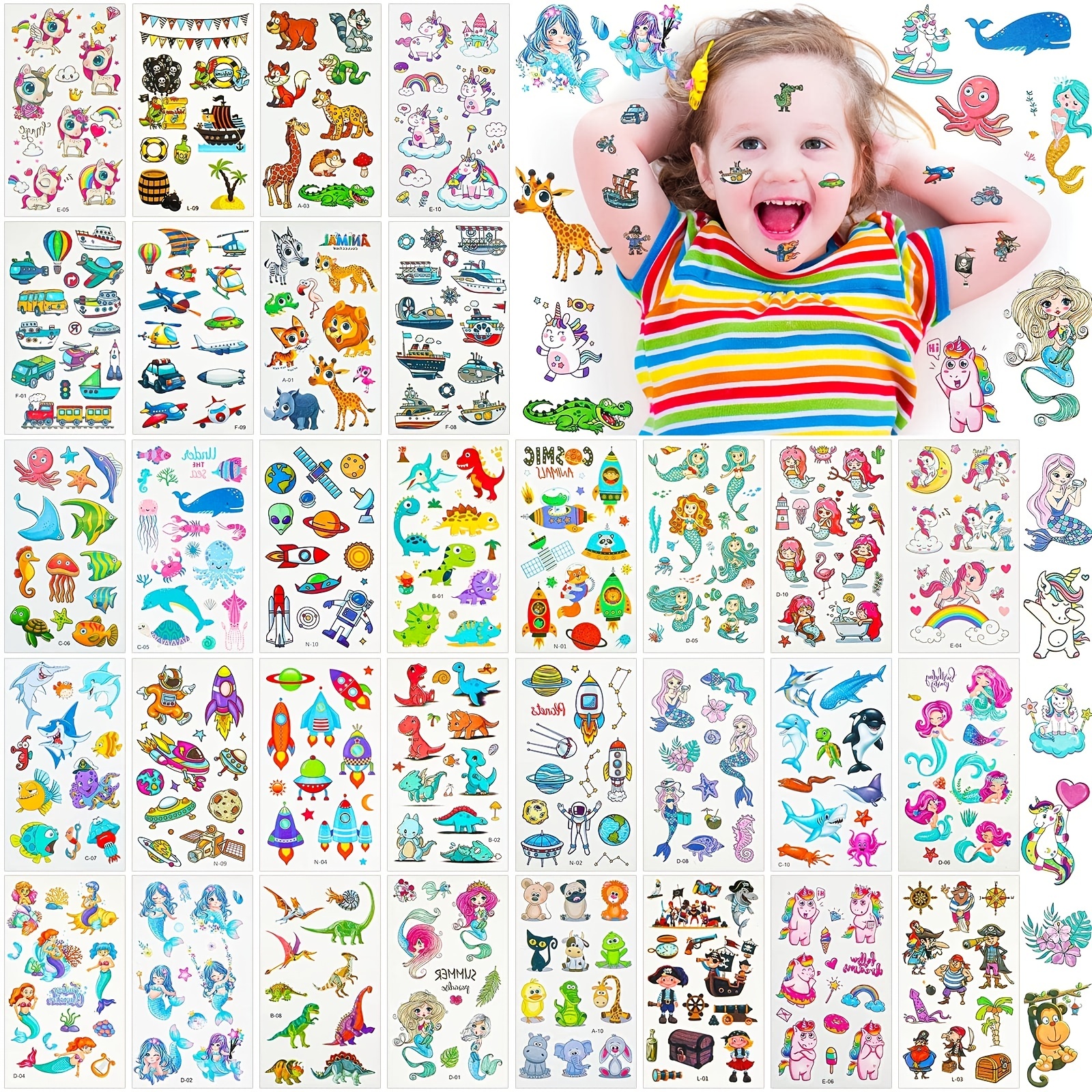  210 tatuajes temporales brillantes para niños, estilos mixtos  que brillan en la oscuridad, calcomanías luminosas para niños y niñas,  unicornio, dinosaurio, pirata, sirena, tatuajes falsos, suministros de  fiesta, regalos para niños 