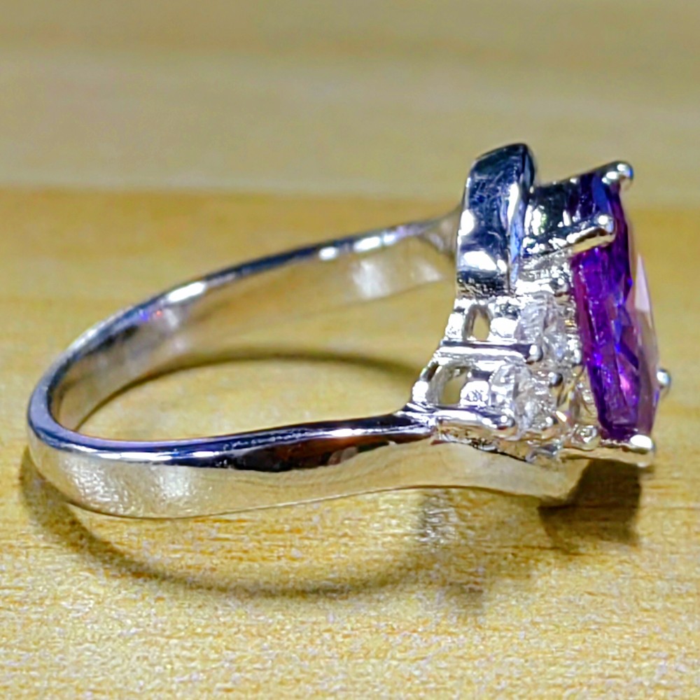 1pc Purple Gemstone Ring Real Golden Electroplated Silver - Temu New ...