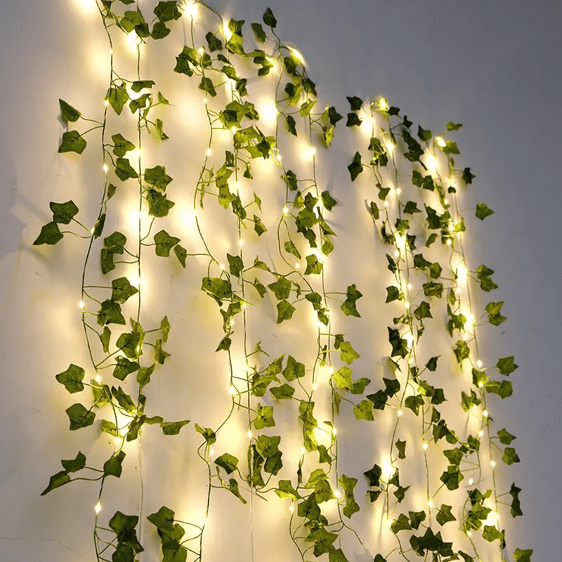 Ledander 10M 100LED Solar Lamp Artificial Leaf String Lights LED Solar  Powered Fake Ivy String Light Hanging for Home Kitchen Garden Office  Wedding