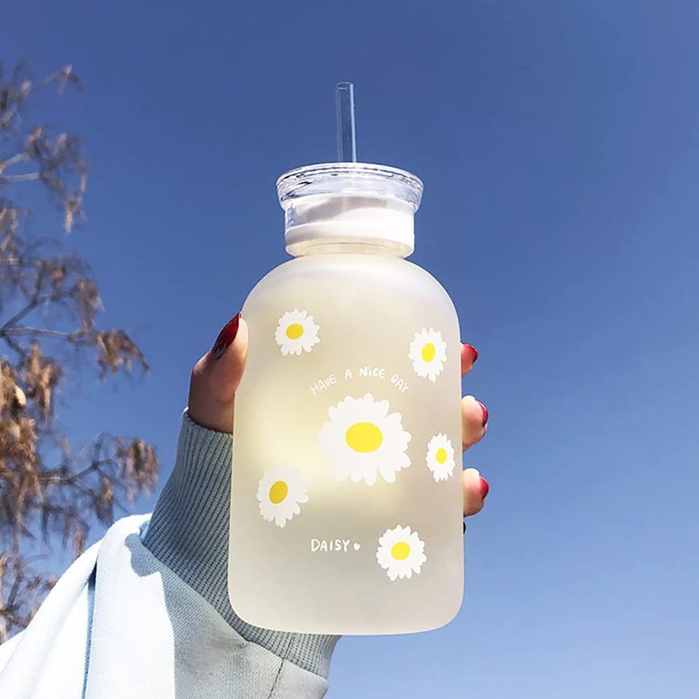 Matte Glass Water Bottle With Straw And Scale Cute Little - Temu