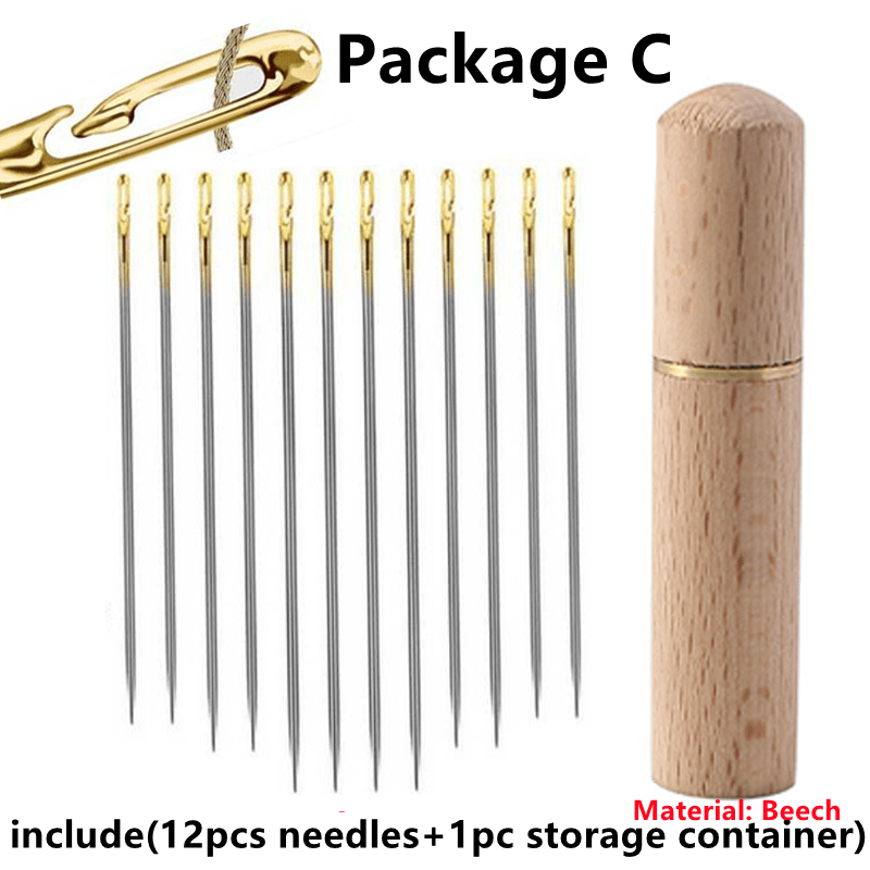 12Pcs/set Self Threading Needles Hand Stitching Sewing Blind Needle  Assorted For DIY Embroidery Sewing Mending Gold Silver