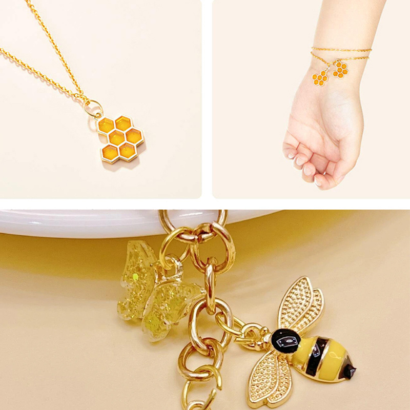 12 Pcs Bee / Honey Pot Shape Loose Beads Cute Charms Pendants for Jewelry Making or DIY Crafts,Temu