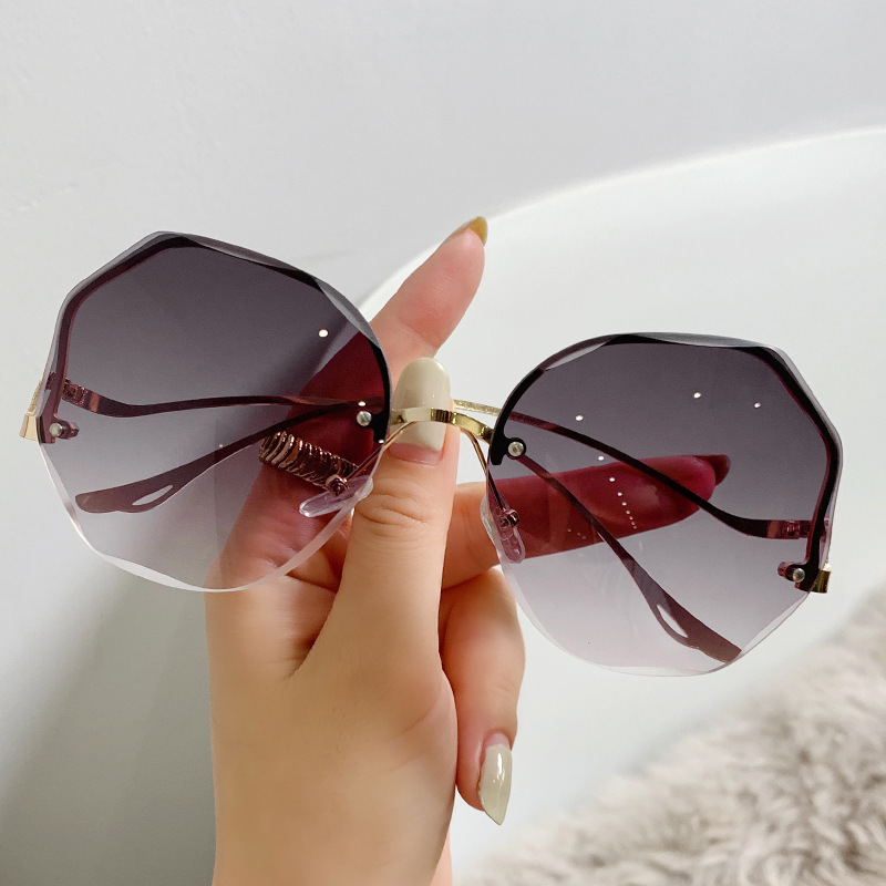 Rimless Polygon Oversized Sunglasses Metal Temple Gradient Temu