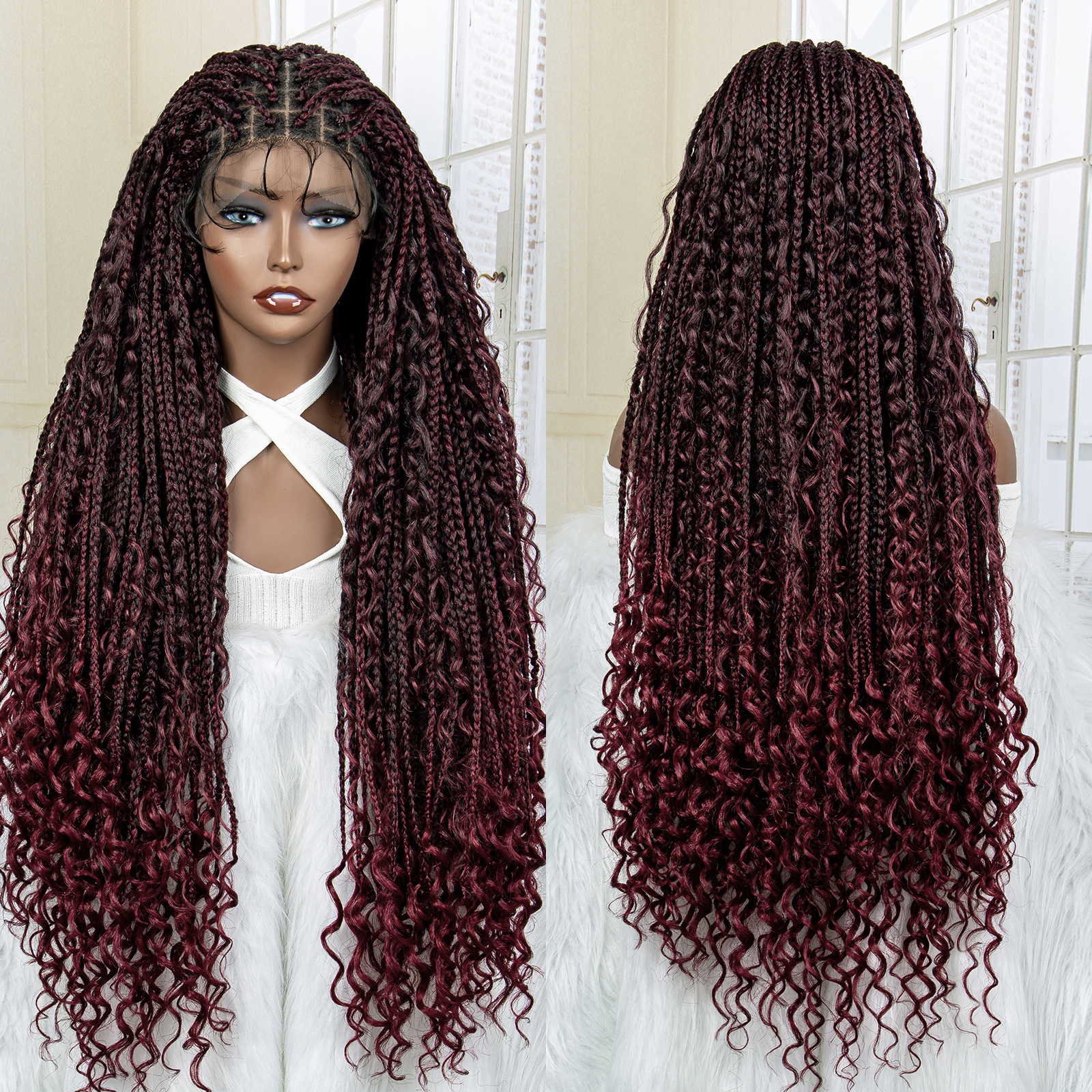  Burgundy Red Braided Wigs for Black Women Realistic