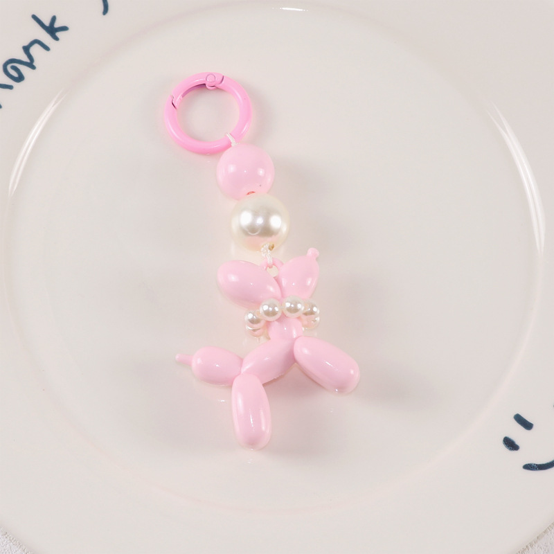 Cartoon Balloon Dog Pendant Pearl Pink Clay Beaded Bracelet For