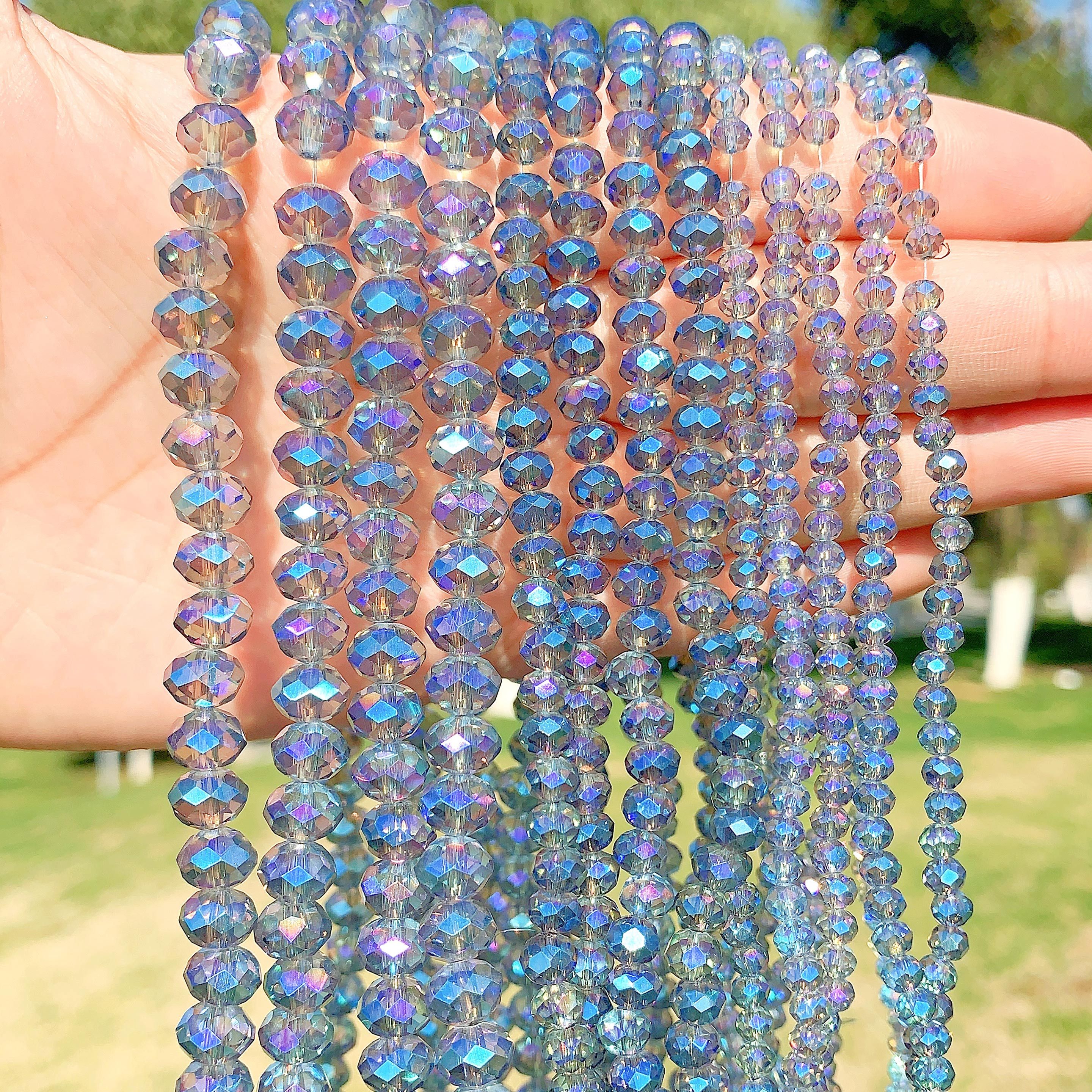 6mm Glass Beads, Clear Blue Water Beads, Jewelry Making Beads,faceted  Beads, Rondelle Shaped Beads, Blue Beads, Bracelet Beads 