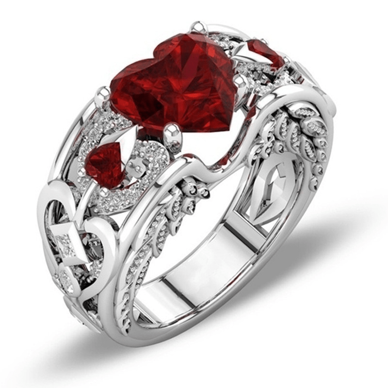 Romantic Couple Ring Engagement Jewelry Wedding Heart Ring Stainless Steel