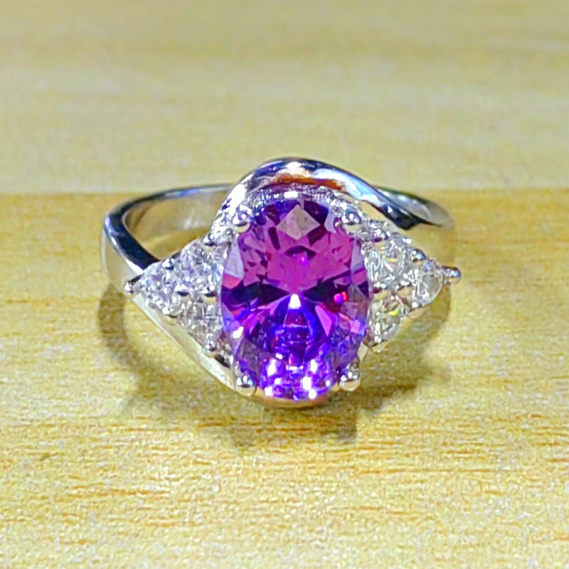 1pc Purple Gemstone Ring Real Golden Electroplated Silver - Temu New ...