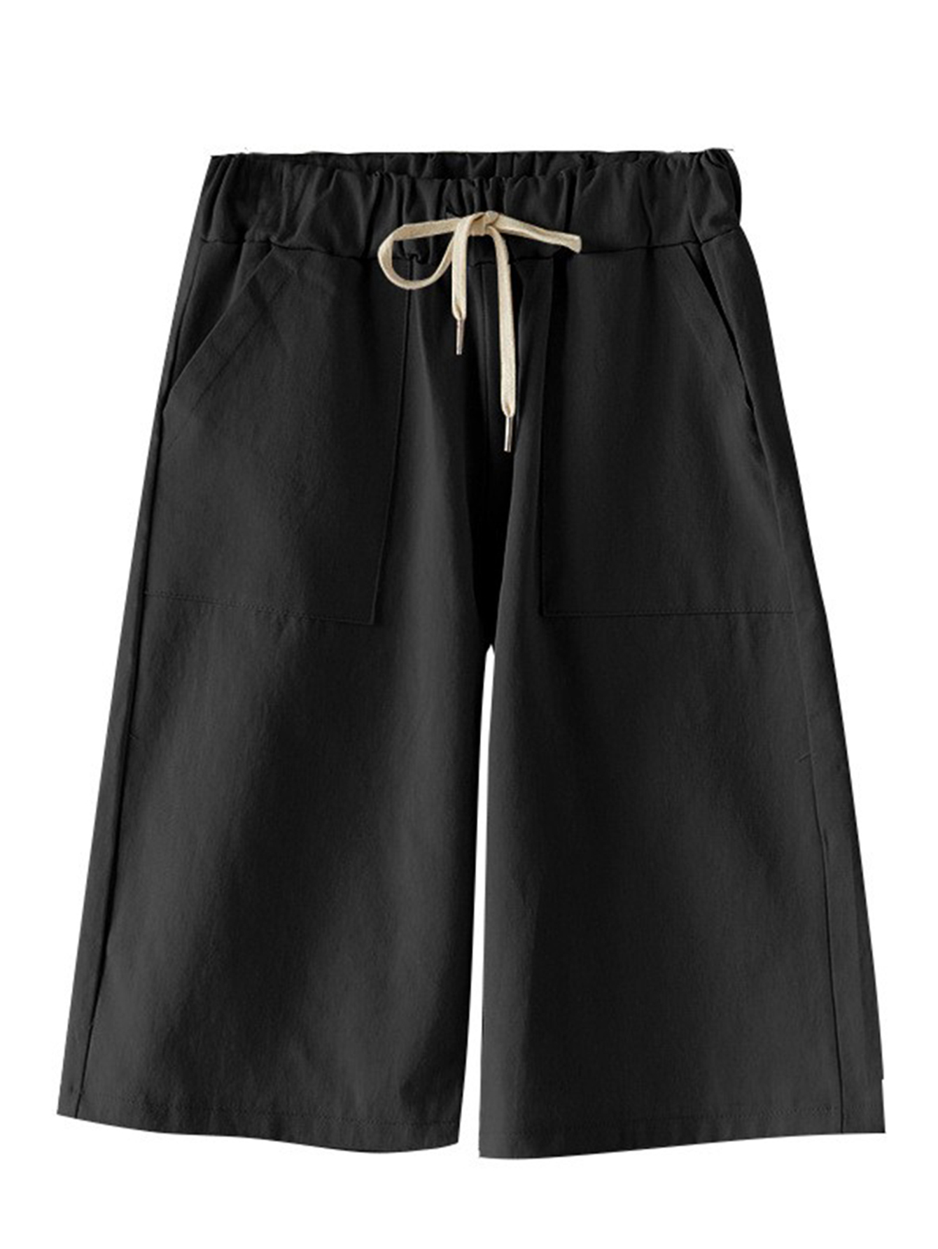Plus Size Solid High Rise Wide Leg Drawstring Shorts, Women's Plus