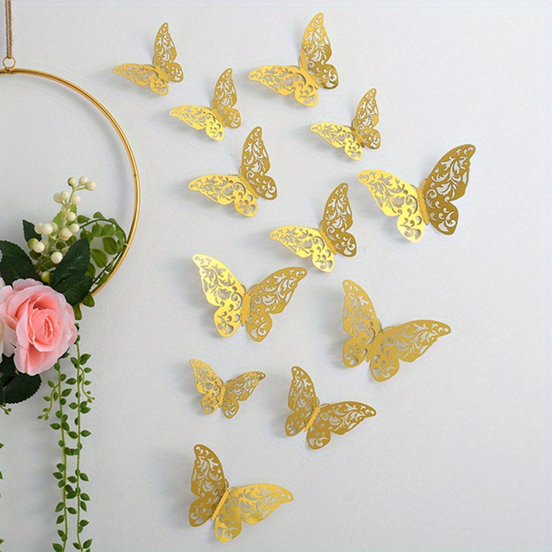 CIWEI 48Pcs Butterfly Stickers 3D Wall Decals - 3 Sizes Removable Art Decor  Party Cake Decorations Wedding