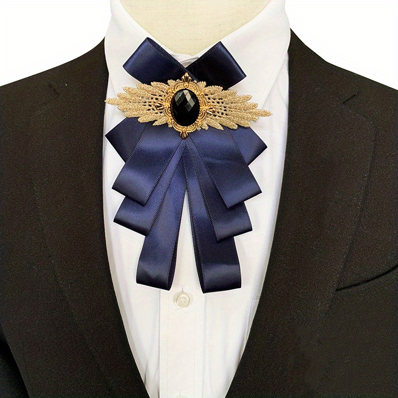 Satin Necktie Jeweled British Layer Bow Necktie