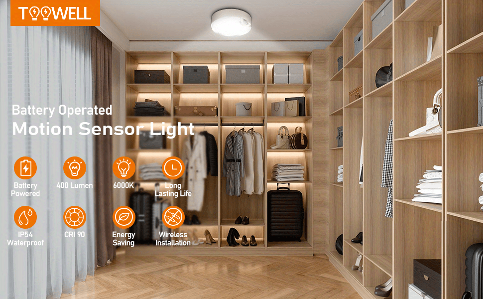 1pc motion sensor ceiling light battery operated indoor outdoor led ceiling lights for closet hallway pantry laundry stairs garage bathroom shower porch shed wall 400lm motion activated light details 0