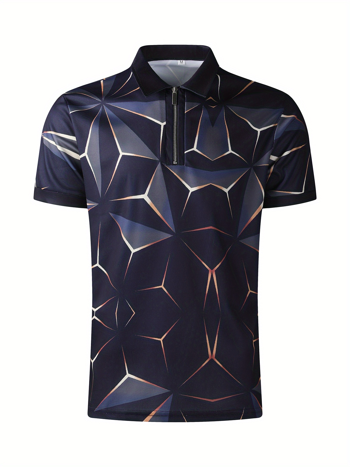 Men's Casual Abstract Pattern Short Sleeve Zipper Shirt Male - Temu