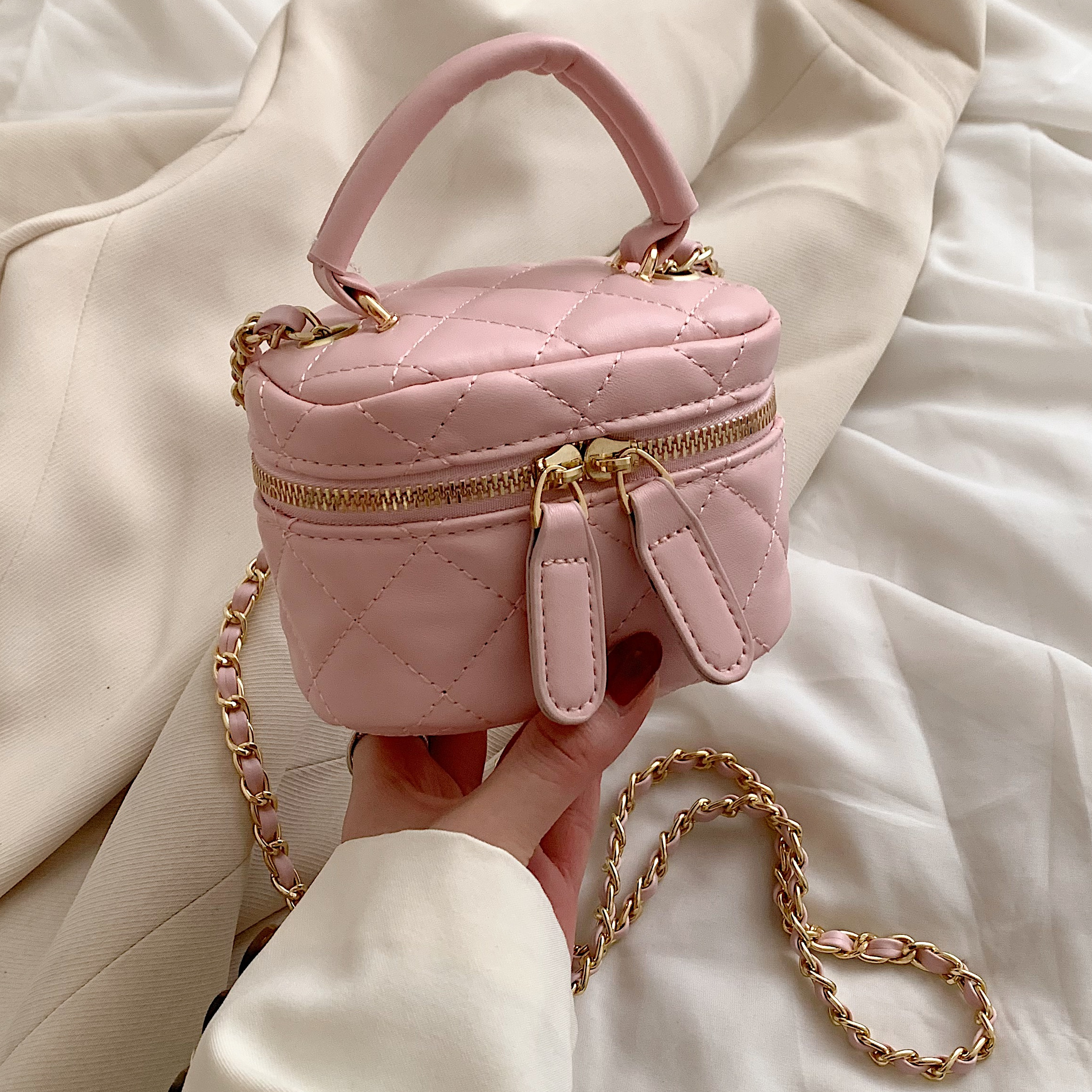 Pink Quilted Pu Chain-Strap Purse