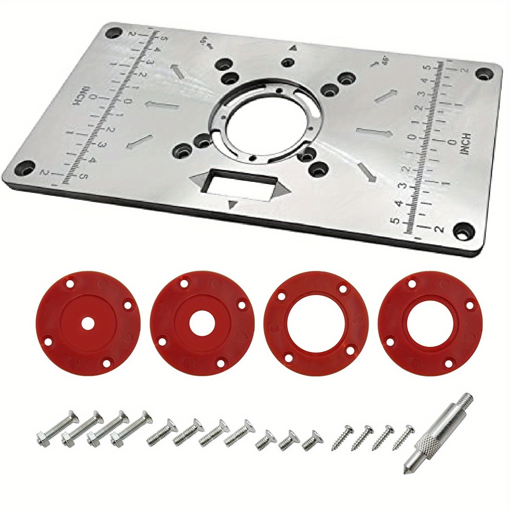 Image of Router Table Insert Plate Table, Aluminum Woodworking Benches Router Plate Wood Tools With 4 Rings And Table Saws For Multifunctional Wood Plate Machine Engraving