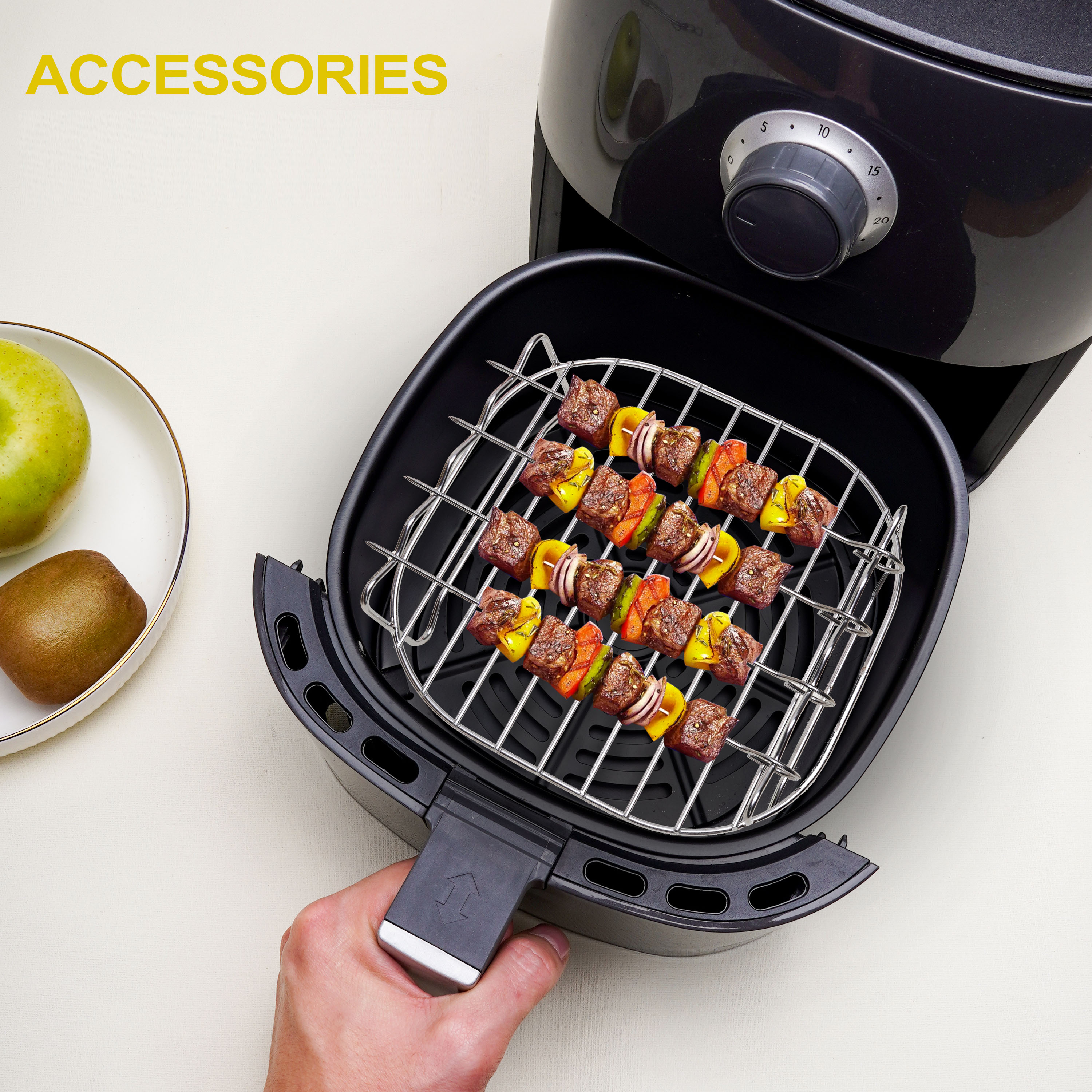  Air Fryer Accessories-Air Fryer Rack Set of 2, Multi-purpose  Layer Rack with 4 Barbecue Sticks, for Double Basket Grilling Rack Air Fryer  Accessories Cooking Rack for Oven Microwave Baking Roasting 