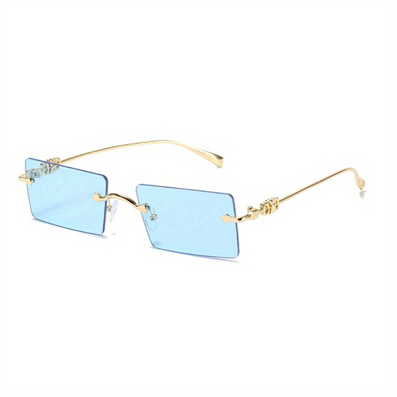 Luxury Rimless Metal Rectangle Sunglasses Men Women Summer Eyewear