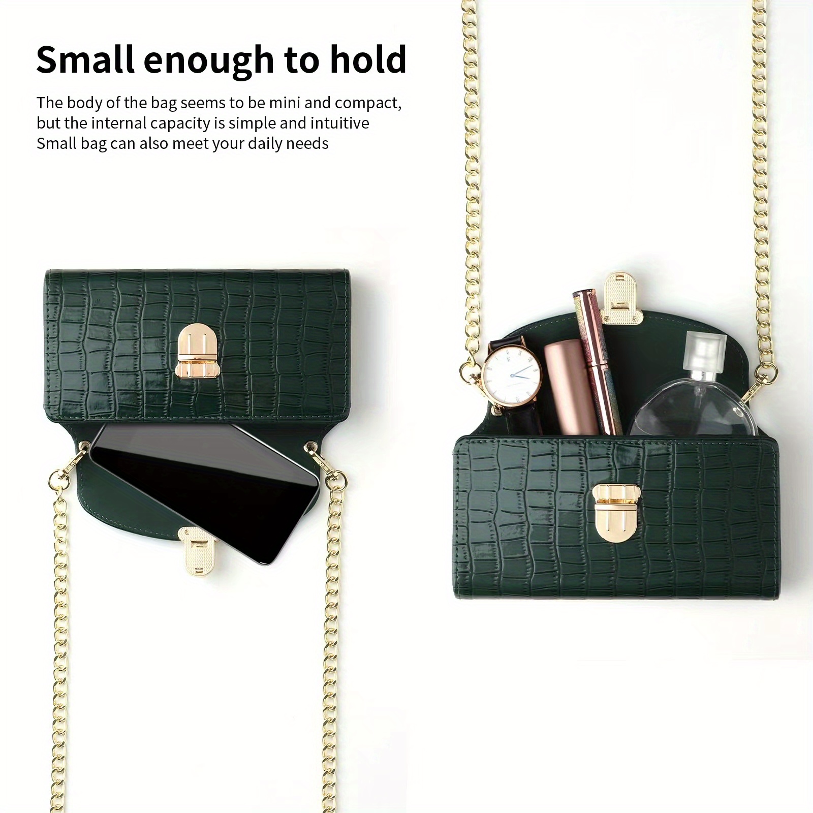 Mini Embossed Detail Chain Square Bag With Small Pouch