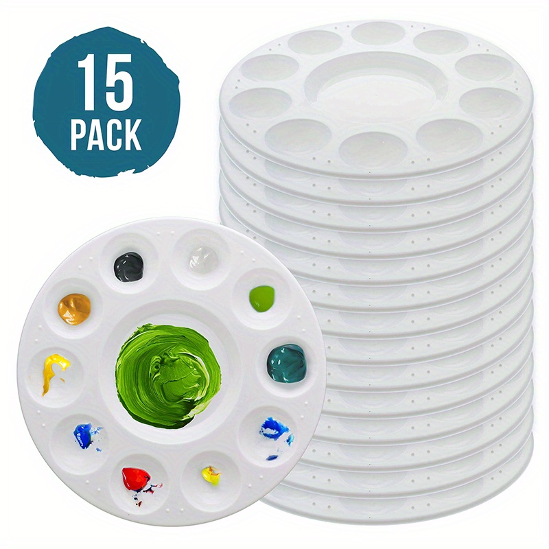 U.S. Art Supply 11-Well Round Plastic Artist Painting Palette (Pack of 15) - Paint Color Mixing Trays - Kids Parties, Art Students, Acrylic Watercolor