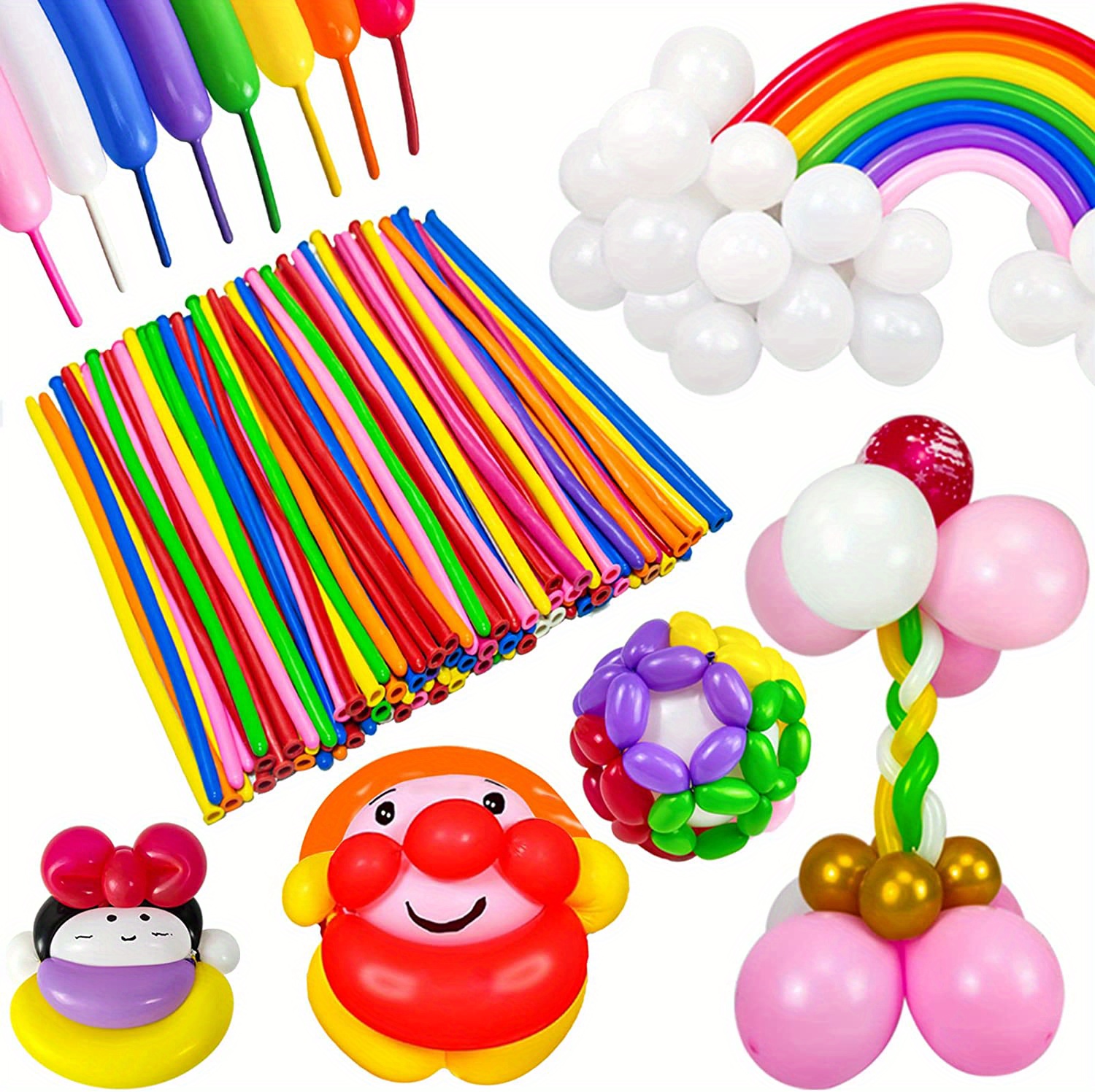 QPEY - 260 globos largos, 100 globos de látex torcidos con bomba, globos  mágicos para decoración de cumpleaños de animales, bodas, fiestas (al azar)