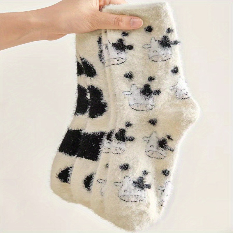 Women'S Cow Print Mid-Calf Socks - Soft Striped Ankle Socks with Black & White Cow Design, Casual & Stylish for Casual Attire, Cute Socks