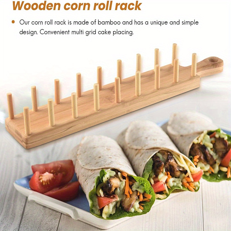 1pc Bamboo Taco Holder, Cake Tray With Handle And Clip, Can Hold 8 Tacos,  Cornbread Rolls Holder, Wooden Tower Cake Tray For Party, Home, Fast Food Sh