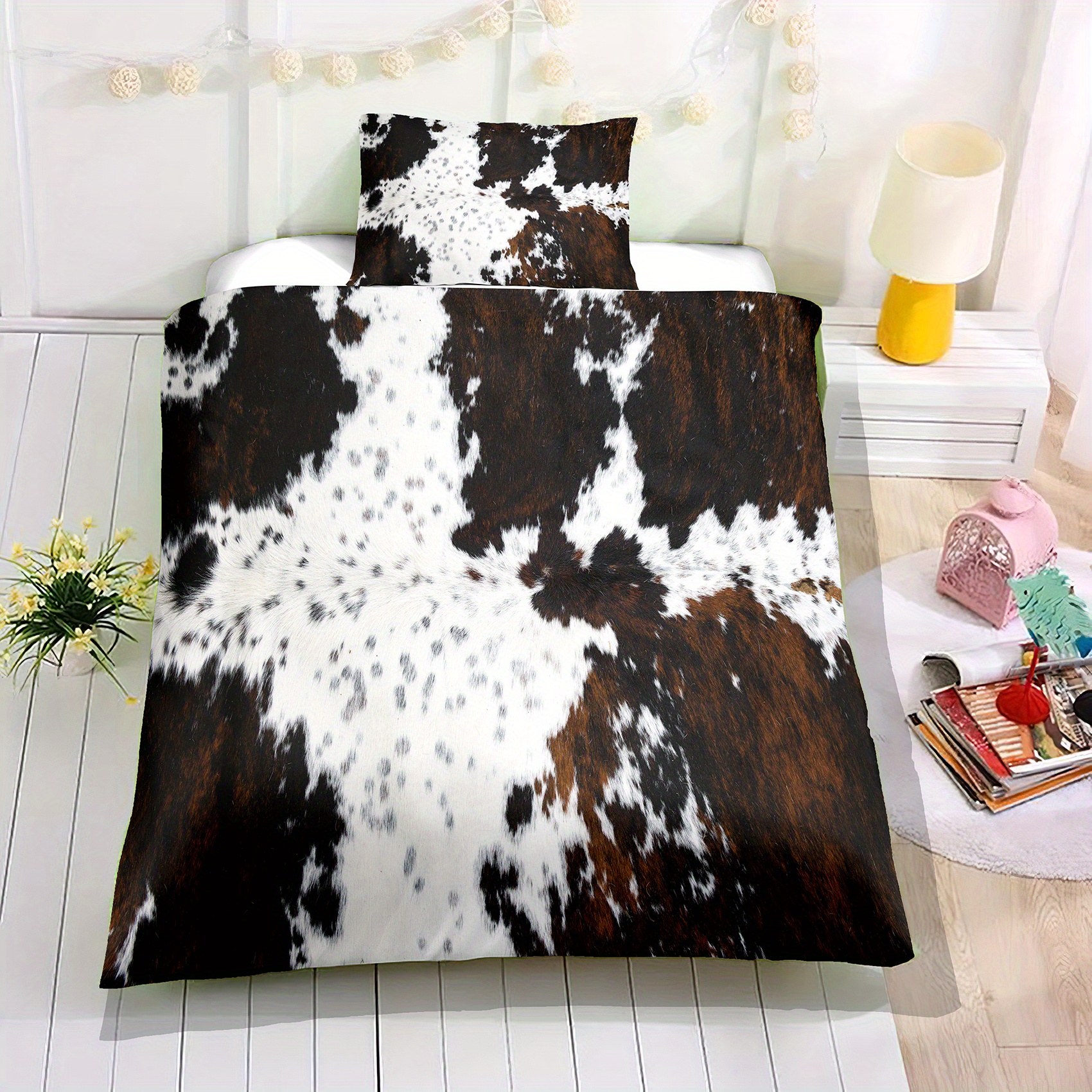 Duvet Cover Set Cowhide Printed White Black Brown Abstract Temu Ireland