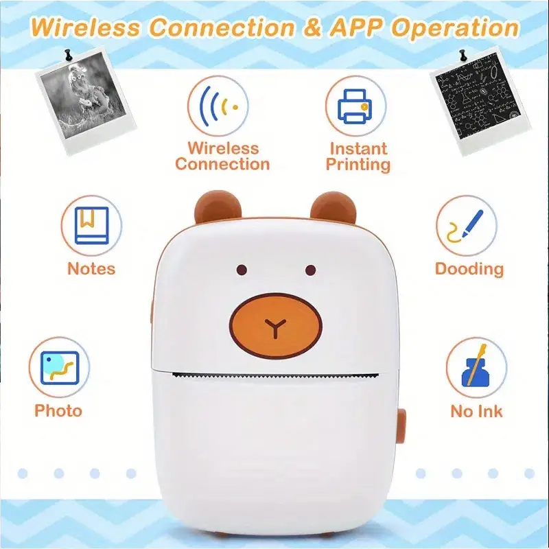 mini printer for iphone and android wireless mini photo printer label printer portable bt mini thermal printer for printing label journal study note compatible with ios android details 2