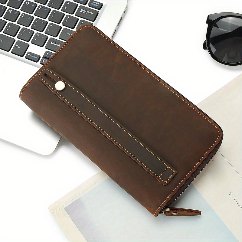 Men's clutch bag leather top layer cowhide mobile phone bag large