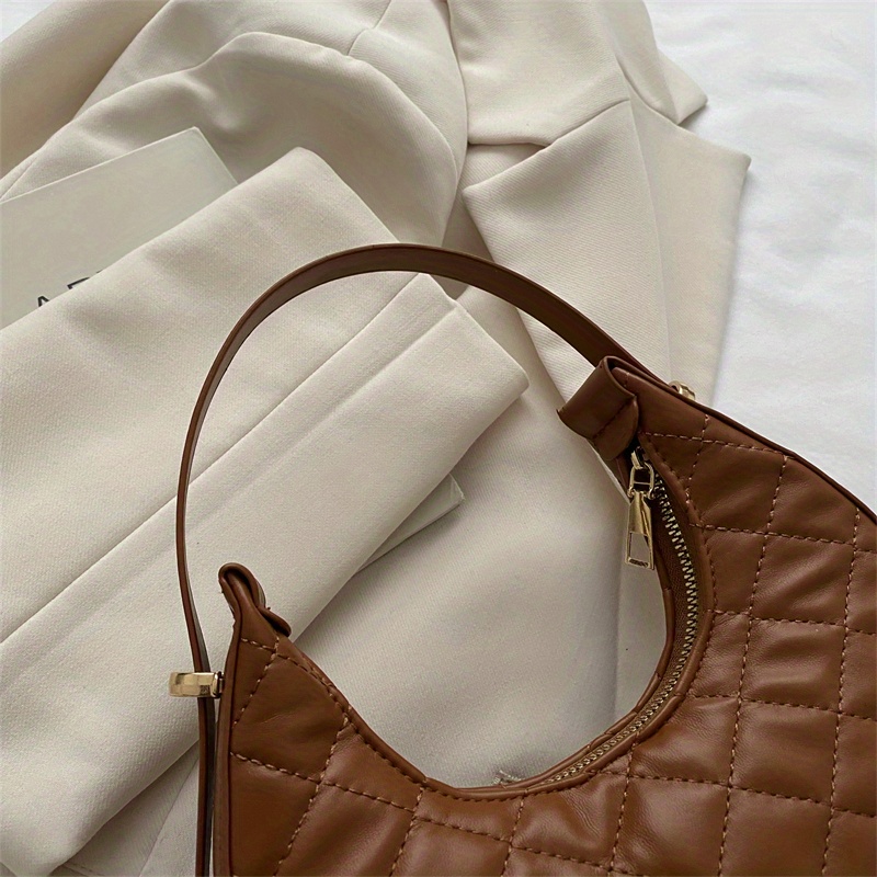 Argyle Quilted Hobo Bag, Fashion Pu Leather Handbag, Women's Small Crescent  Purse - Temu