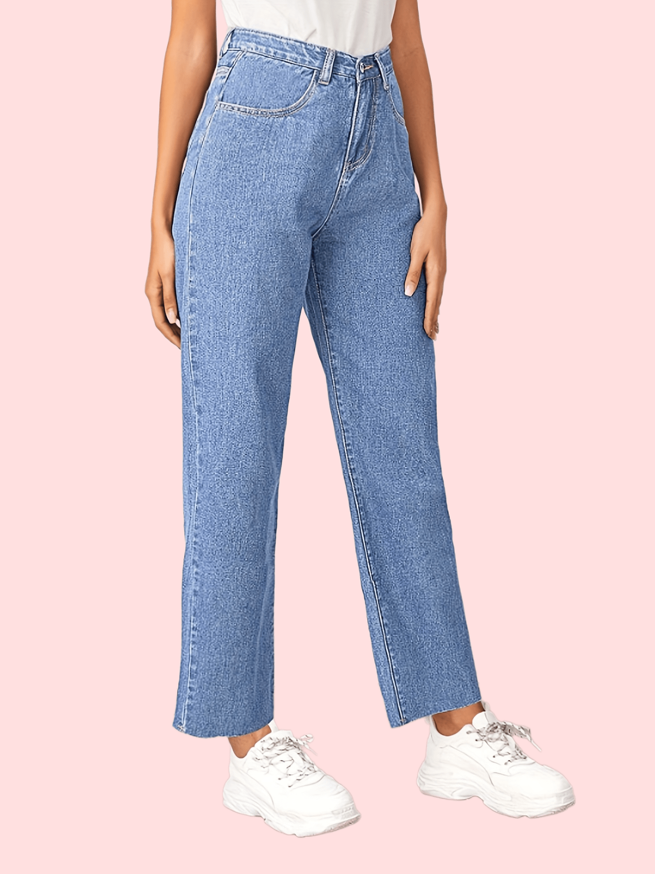 Blue High Waist Straight Jeans Loose Fit Slant Pockets - Temu