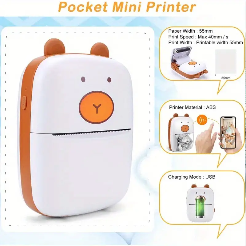 mini printer for iphone and android wireless mini photo printer label printer portable bt mini thermal printer for printing label journal study note compatible with ios android details 3