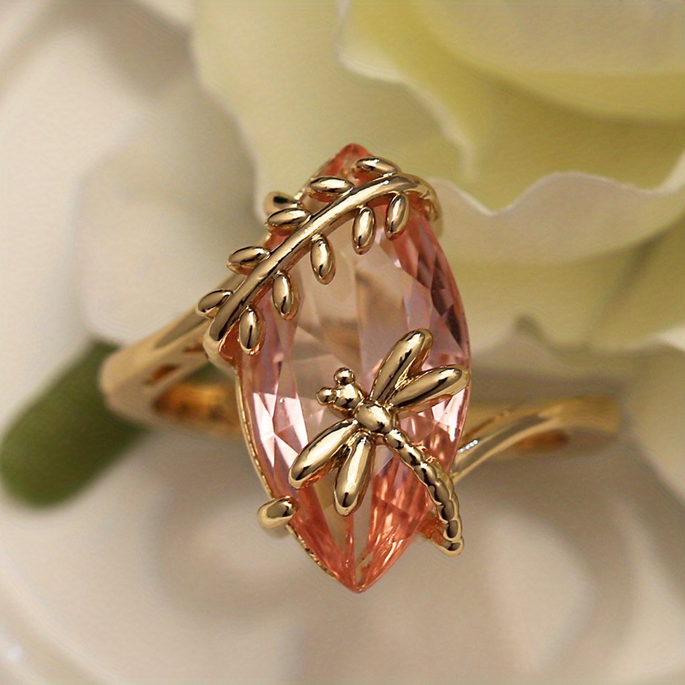 Oval Cut Green Zircon Ring Dragonfly Shaped Women's Ring