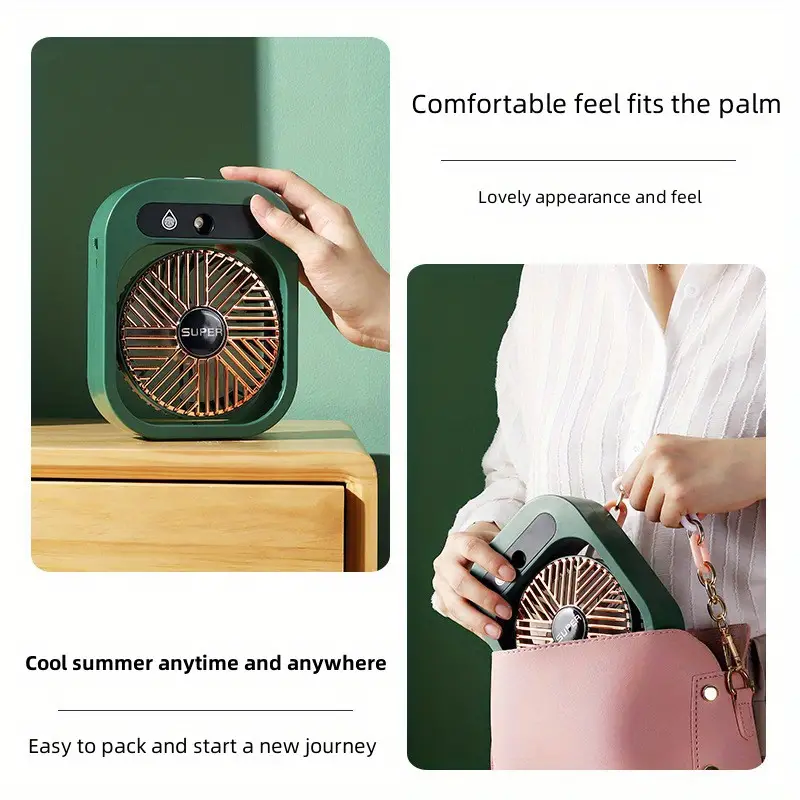 1pc new ice fog air conditioner small fan desktop humidification spray water replenishing electric wind charging usb three speed water cold fan details 10