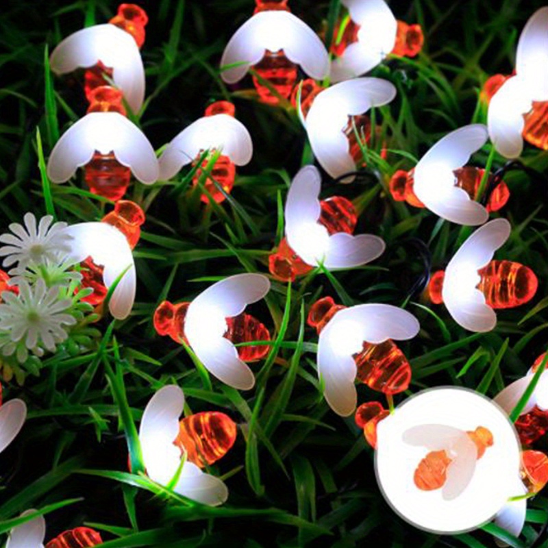 Filo Luci Solari A Forma Di Ape 20 LED – 5 Metri, 8 Modalità, Impermeabile Per Giardino E Festa