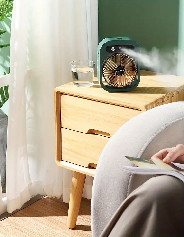 1pc new ice fog air conditioner small fan desktop humidification spray water replenishing electric wind charging usb three speed water cold fan details 5