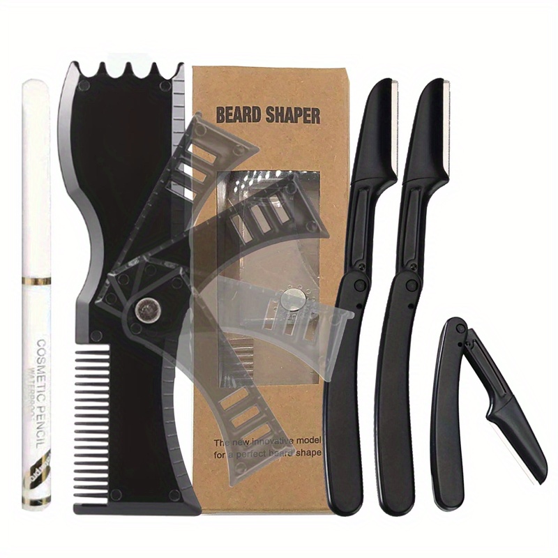 Complete Beard Shaping Kit Transparent Adjustable Shaper, Razors