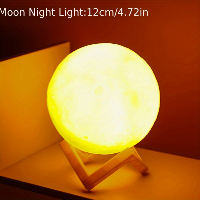 1pc led 3d printing moon lamp battery operated moon shaped night light with wooden stand decorative ambient table light for kids friends lover birthday christmas gifts details 0