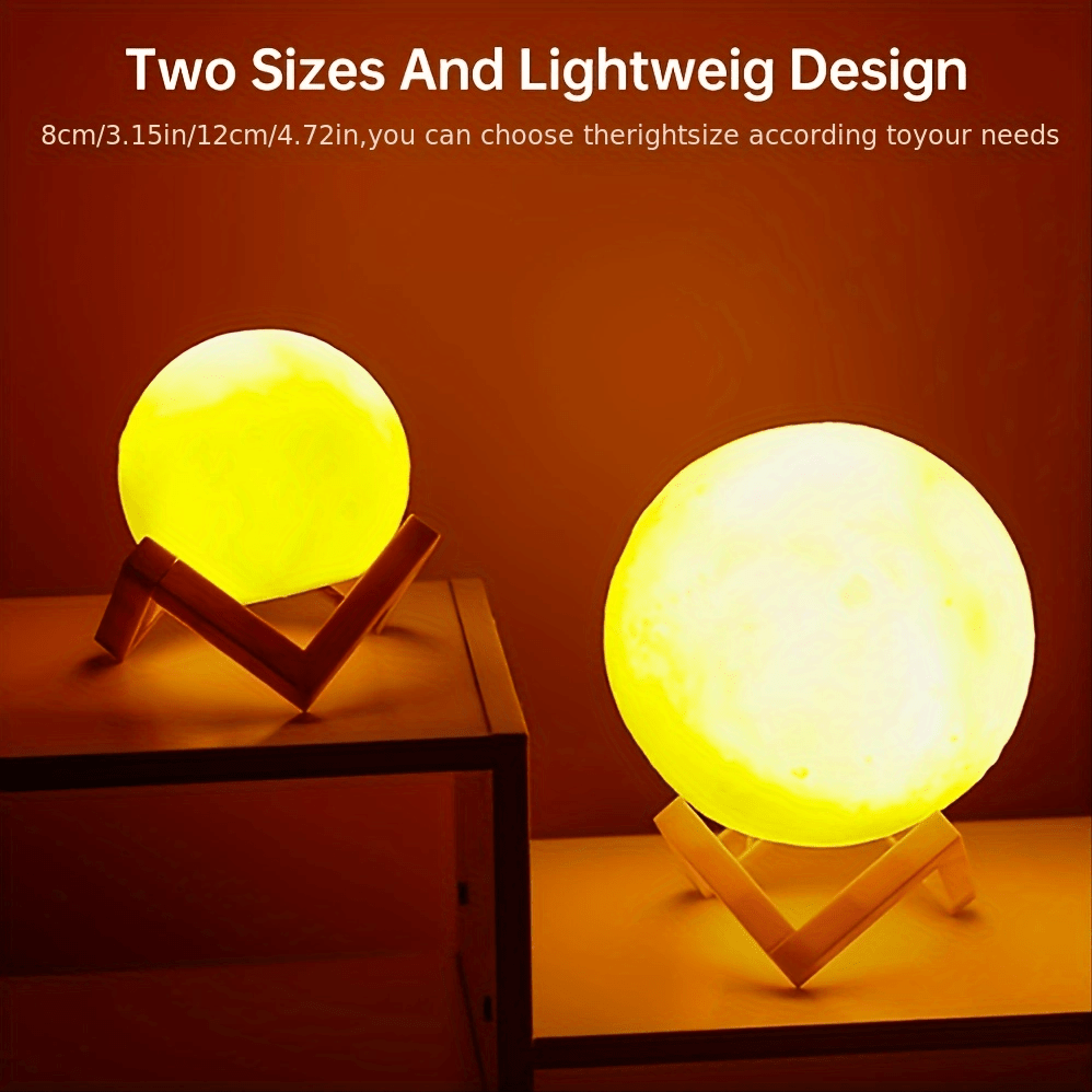 1pc led 3d printing moon lamp battery operated moon shaped night light with wooden stand decorative ambient table light for kids friends lover birthday christmas gifts details 3