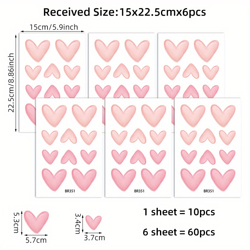 Image of 60pcs Soft Pink Heart Wall Stickers Suitable For Plastic Surfaces, Pvc Decals With Matte - Removable Temporary Removable Decals Suitable For Living Room,,, Modern Love-themed